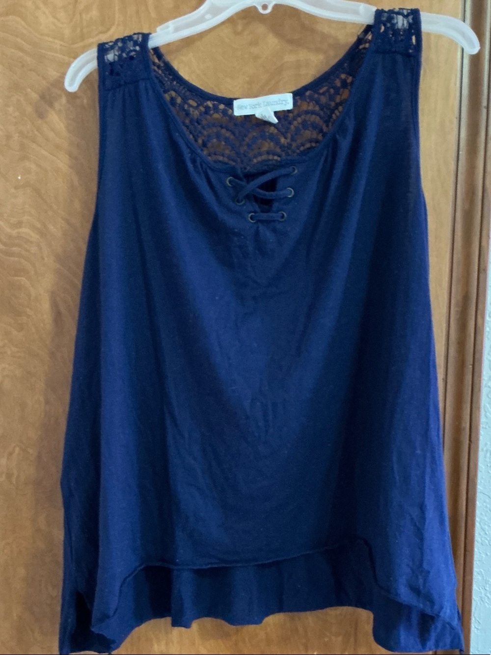 New York Laundry Navy Lace-Trim Lace-Up Tank